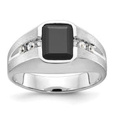 14k white gold men's ring with polished and satin finishes, featuring onyx and diamond accents from Solomon Jewelers.