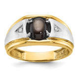 Men's satin black star sapphire and AA diamond ring by Solomon Jewelers, 14k gold, elegant jewelry ring with gemstone accents.