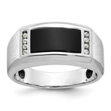 14k white gold men's satin onyx and diamond ring featuring a sleek design, showcasing elegance and craftsmanship.