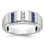 14kw Goodman men's polished satin 3-row sapphire diamond ring, crafted in jewelry with sparkling gemstones.
