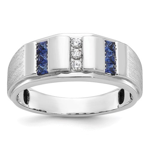 14kw Goodman men's polished satin 3-row sapphire diamond ring, crafted in jewelry with sparkling gemstones.