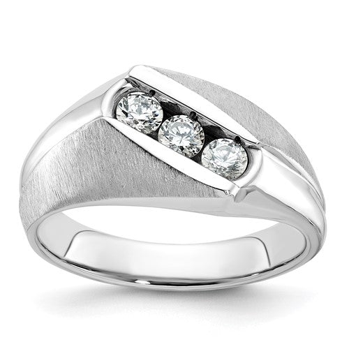 14k white gold men's diamond ring with polished and satin finish, featuring sparkling diamonds from Solomon Jewelers.