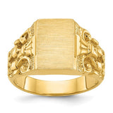 14k gold men's signet ring with 13x9mm face, crafted by Solomon Jewelers, featuring a polished, classic jewelry design.