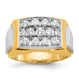14k two-tone diamond cluster ring for men, polished and satin finish, jewelry by Solomon Jewelers