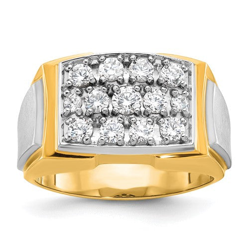 14k two-tone diamond cluster ring for men, polished and satin finish, jewelry by Solomon Jewelers