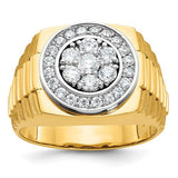 14k two-tone men's diamond ring featuring polished satin and textured finishes, crafted by Solomon Jewelers.