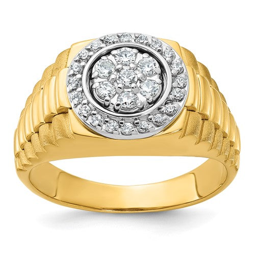 14ktt-ibgoodman-mens-polished-satin-ribbed-round-cluster-ring-mtg-SolomonJeweler-Wichita-KS-CustomJewelry