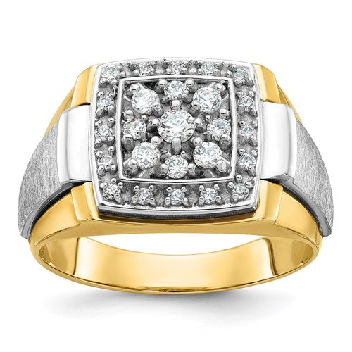 14k two-tone men's diamond ring with polished and satin finishes from Solomon Jewelers, featuring a classic, elegant design.