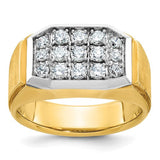 14k white gold men's diamond cluster ring with polished and satin finish, featuring a sparkling diamond cluster design.