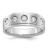 14k white gold men's polished and satin diamond ring by Solomon Jewelers, featuring a sleek, elegant design with sparkling diamonds.