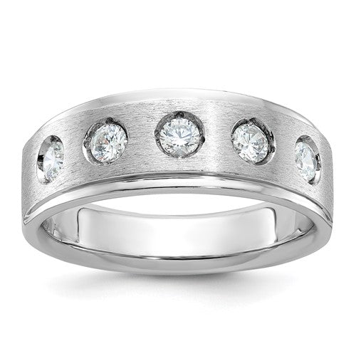 14k white gold men's polished and satin diamond ring by Solomon Jewelers, featuring a sleek, elegant design with sparkling diamonds.