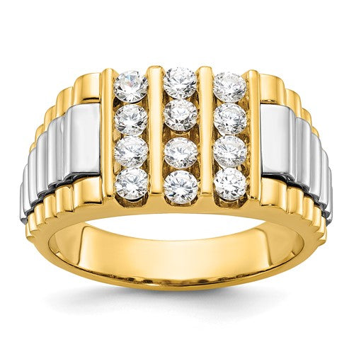 14k white gold men's diamond cluster ring with polished and textured finish, crafted by Solomon Jewelers.