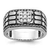 Men's textured black and white diamond ring in 14k white gold from Goodman, featuring a bold, stylish design.