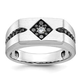 14k white gold men's satin black and white diamond ring with a complete design, crafted by Solomon Jewelers.