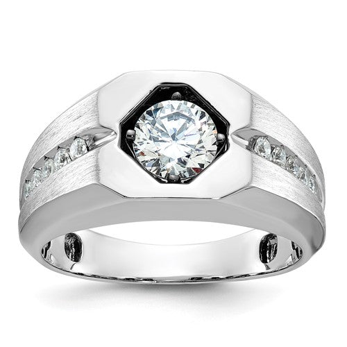 14k white gold men's diamond semi-mount ring with polished and satin finish, featuring elegant design and sparkling diamonds.