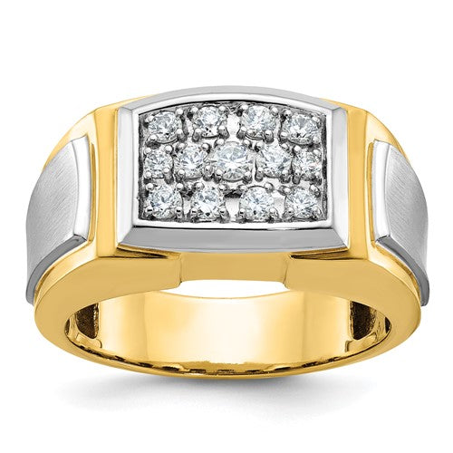 14k white gold men's diamond cluster ring with polish and satin finish, featuring a stylish design from Solomon Jewelers.