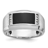 14k white gold men's satin onyx and diamond ring mounting, featuring detailed craftsmanship and elegant design by Solomon Jewelers