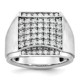 14k white gold men's diamond cluster ring with polished and satin finish, featuring a detailed design from Solomon Jewelers.