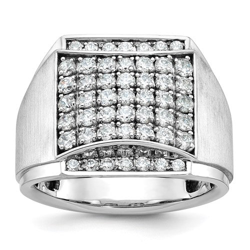 14k white gold men's diamond cluster ring with polished and satin finish, featuring a detailed design from Solomon Jewelers.