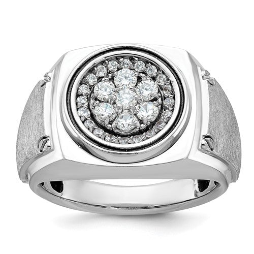 14k white gold men's diamond cluster ring with polished and satin finish from Goodman, featuring a round diamond design.