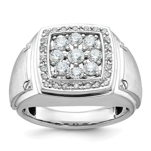 14k gold men's polished and satin diamond square cluster ring showcasing a sleek, elegant jewelry piece from Solomon Jewelers.