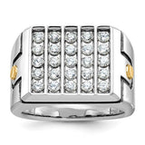 Solomon Jewelers men's 14k white gold grooved 5-row cluster diamond ring with black accents, jewelry ring for men.