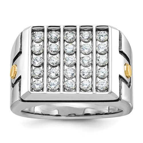 Solomon Jewelers men's 14k white gold grooved 5-row cluster diamond ring with black accents, jewelry ring for men.