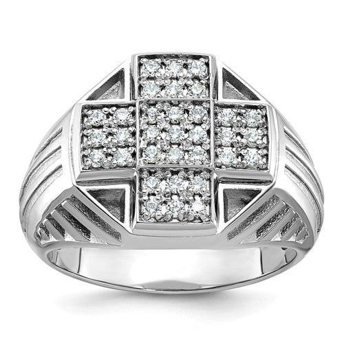 14kw Goodman men's textured and grooved diamond cross cluster ring, Solomon Jewelers jewelry, detailed design and craftsmanship.