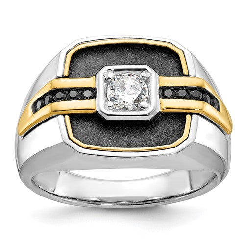 Solomon Jewelers men's satin black and white diamond semi-mount ring with 14k gold and black rhodium finish, elegant jewelry ring.