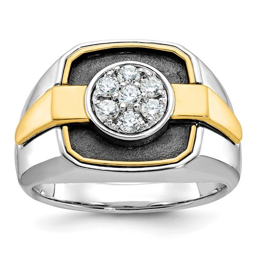 14k white gold men's satin diamond cluster ring with black rhodium accents from Solomon Jewelers.