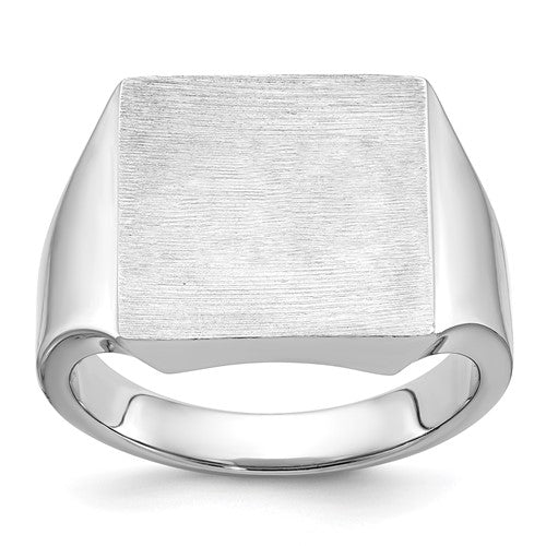 14k white gold men's square signet ring with 16x16mm face, featuring a polished finish and classic design from Solomon Jewelers.