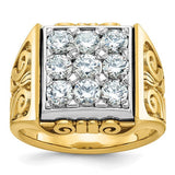 14k yellow gold men's textured scroll diamond cluster ring with intricate design, jewelry style from Solomon Jewelers