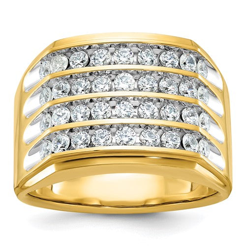 14k white gold men's ring with polished and grooved four-row diamond design from Solomon Jewelers.