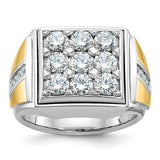 14k two-tone men's diamond cluster ring featuring a polished square design, crafted by Solomon Jewelers.
