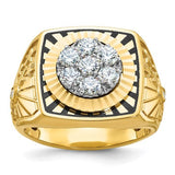 14k gold men's ring with black enamel, stars and stripes design, featuring diamond cluster accents, from Solomon Jewelers.