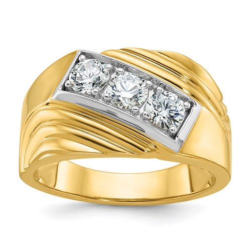 14k white gold men's diamond ring with polished and grooved design, featuring a Solomon Jewelers logo.