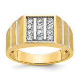 14k white gold men's satin and grooved 3-row diamond ring by Solomon Jewelers, showcasing intricate design and sparkling diamonds.