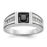 14k white gold ring with black and white diamonds featuring a Solomon Jewelers design and intricate gemstone details.