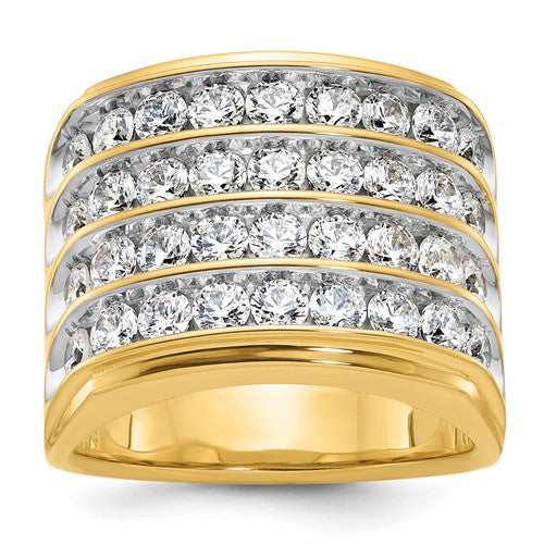 14k white rhodium men's diamond ring with polished 4-row design from Solomon Jewelers.