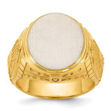 14k two-tone engravable round signet ring from Solomon Jewelers, showcasing polished gold finish and smooth engraved surface.