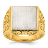 14k two-tone engravable square signet ring from Solomon Jewelers, showcasing polished gold and silver finish with smooth surface.