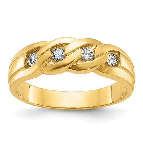 14k gold men's link design diamond ring from Solomon Jewelers, featuring a sleek, modern jewelry style with diamond accents.