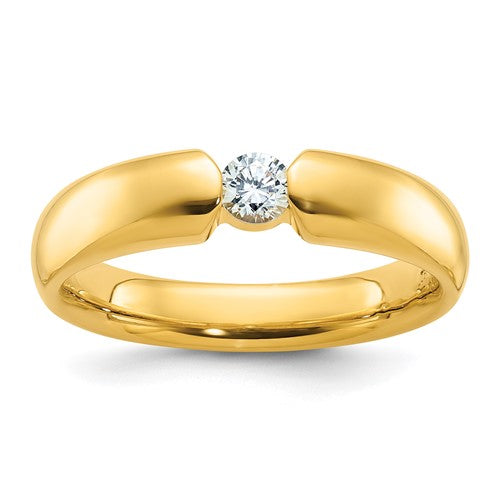 14k gold men's diamond ring from Solomon Jewelers, featuring a polished band with embedded diamonds, perfect for special occasions.