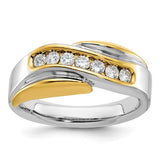 14k gold men's polished and grooved curved bypass diamond ring with intricate details, jewelry ring from Solomon Jewelers.