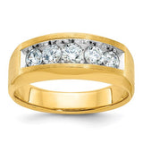 14k gold men's diamond ring with polished and satin finish featuring five sparkling diamonds, crafted by Solomon Jewelers.