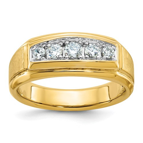 14k white gold men's diamond ring with polished and satin finish featuring five sparkling diamonds, from Solomon Jewelers.