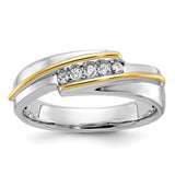 14k two-tone men's diamond ring featuring five polished stones and AA-grade diamonds, crafted by Solomon Jewelers.