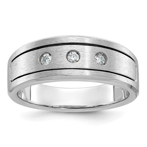 14k white gold men's diamond ring with polished, satin, and antiqued finishes, featuring a detailed design from Solomon Jewelers.