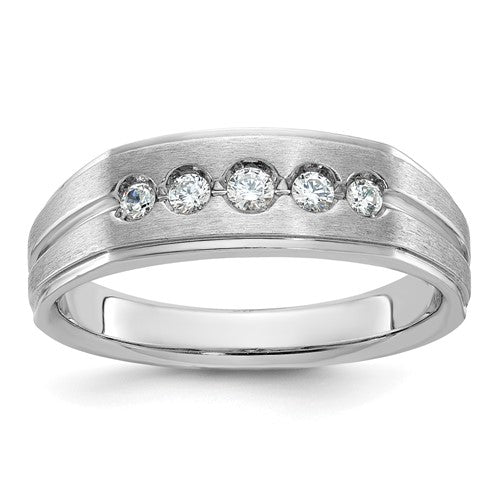 14kw-ibgoodman-mens-polished-satin-grooved-diamond-5-stone-ring-SolomonJeweler-Wichita-KS-CustomJewelry