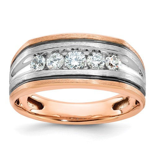 14k white and rose gold men's 5-stone polished and satin ring from IBGoodman, featuring five sparkling gemstones.